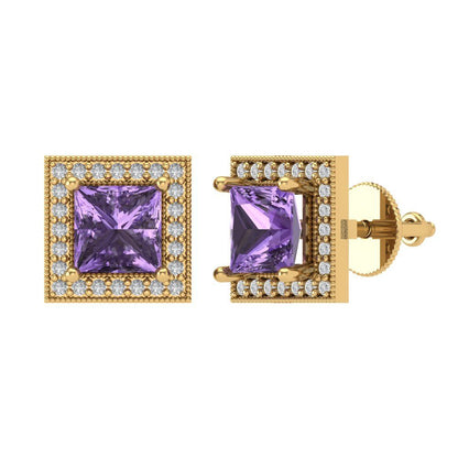 2.24cttw Alexandrite Gold-Plated 925 Silver Screw Back Stud Earrings