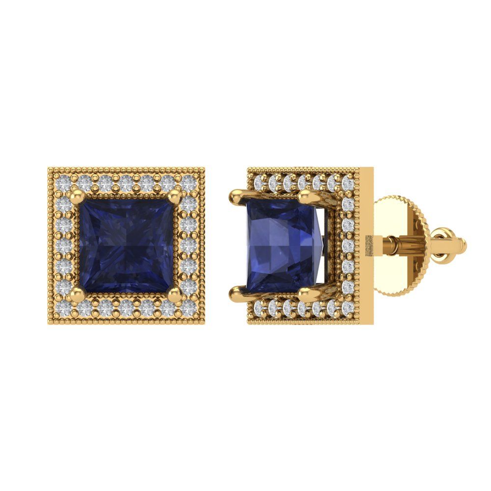 2.24 ctw Blue Sapphire Studs Earrings | 5.5mm Princess Cut White Gold Screw back | September Birthstone