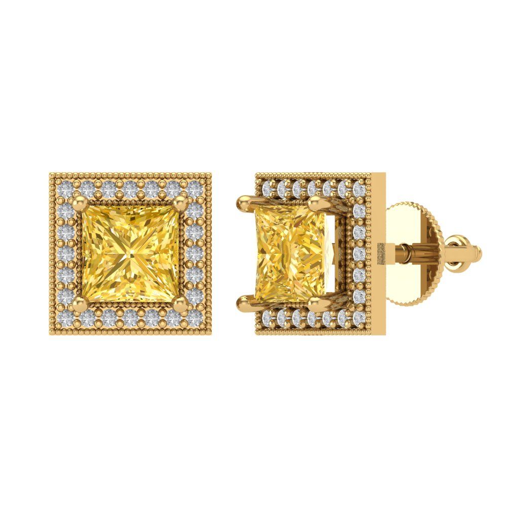 2.24 ctw Citrine Studs Earrings | 5.5mm Princess Cut White Gold Screw back | November Birthstone