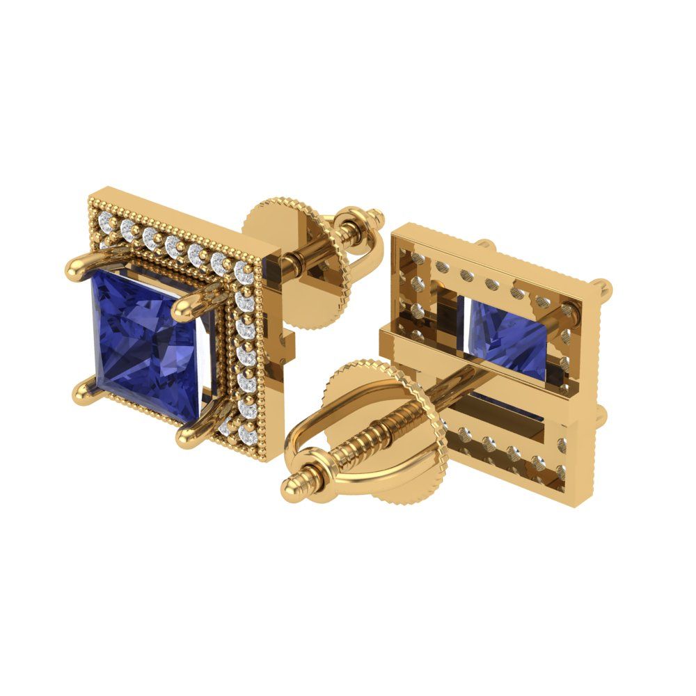 2.24 ctw Tanzanite Studs Earrings | 5.5mm Princess Cut White Gold Screw back | December Birthstone