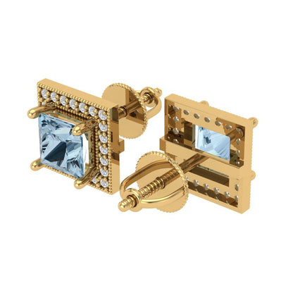 2.24cttw Aquamarine Gold-Plated 925 Silver Screw Back Stud Earrings
