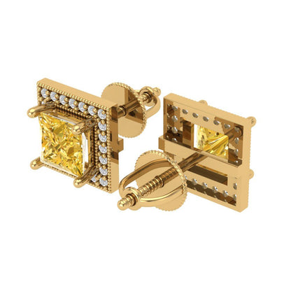 2.24 ctw Citrine Studs Earrings | 5.5mm Princess Cut White Gold Screw back | November Birthstone