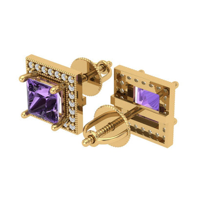 2.24 ctw Alexandrite Studs Earrings | 5.5mm Princess Cut White Gold Screw back | June Birthstone