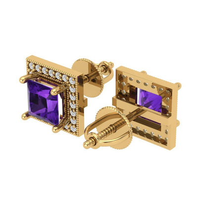 2.24cttw Amethyst Gold-Plated 925 Silver Screw Back Stud Earrings