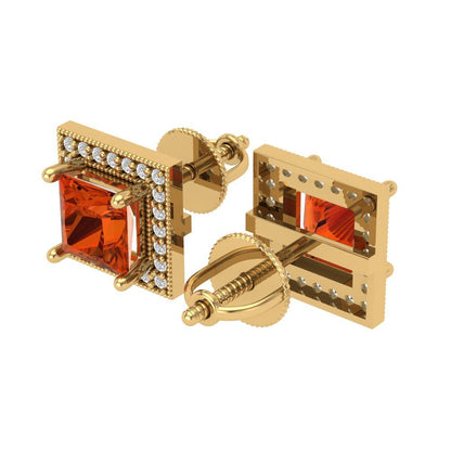 2.24 ctw Red Zirconia Studs Earrings | 5.5mm Princess Cut White Gold Screw back | April Birthstone