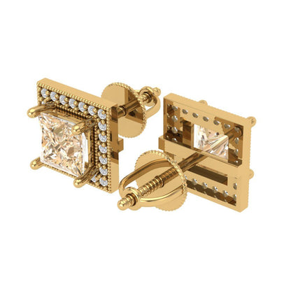 2.24 ctw Morganite Studs Earrings | 5.5mm Princess Cut White Gold Screw back | February Birthstone
