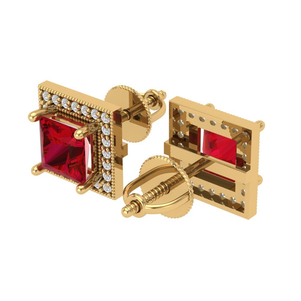 2.24 ctw Ruby Studs Earrings | 5.5mm Princess Cut White Gold Screw back | July Birthstone