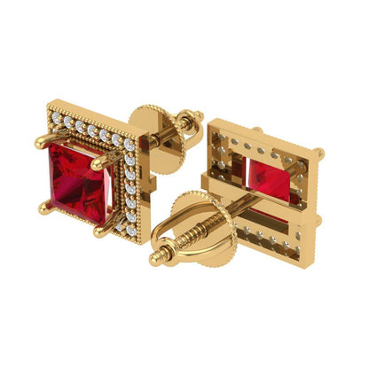 2.24 ctw Ruby Studs Earrings | 5.5mm Princess Cut White Gold Screw back | July Birthstone