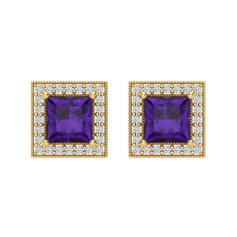 2.24 ctw Amethyst Studs Earrings | 5.5mm Princess Cut White Gold Screw back | February Birthstone