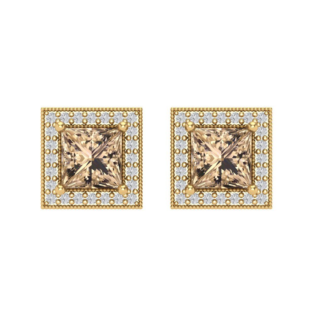 2.24 ctw Yellow Moissanite Studs Earrings | 5.5mm Princess Cut White Gold Screw back | April Birthstone