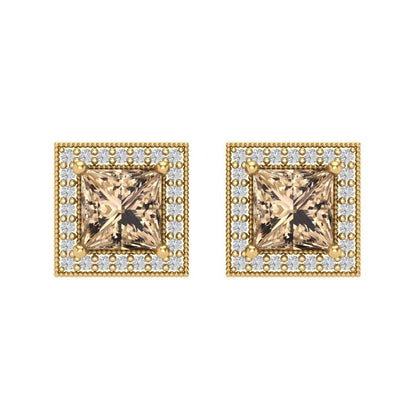 2.24 ctw Yellow Moissanite Studs Earrings | 5.5mm Princess Cut White Gold Screw back | April Birthstone