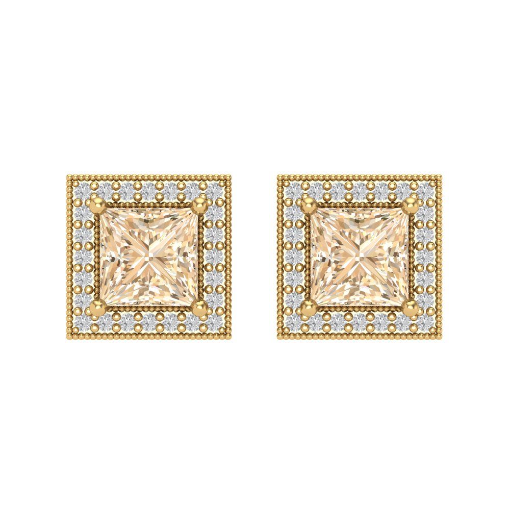 2.24 ctw Morganite Studs Earrings | 5.5mm Princess Cut White Gold Screw back | February Birthstone