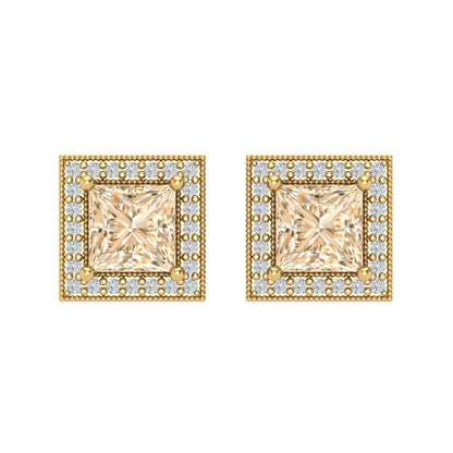 2.24 ctw Morganite Studs Earrings | 5.5mm Princess Cut White Gold Screw back | February Birthstone