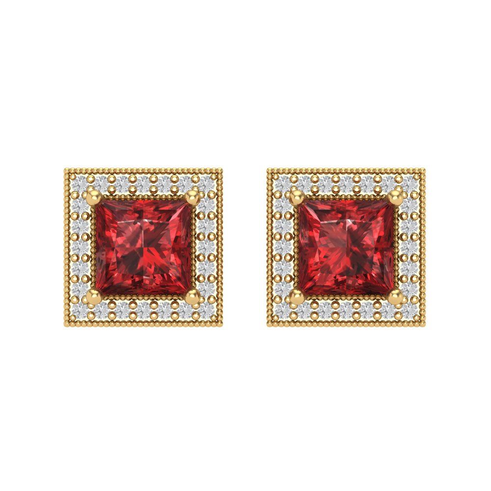 2.24 ctw Garnet Studs Earrings | 5.5mm Princess Cut White Gold Screw back | January Birthstone