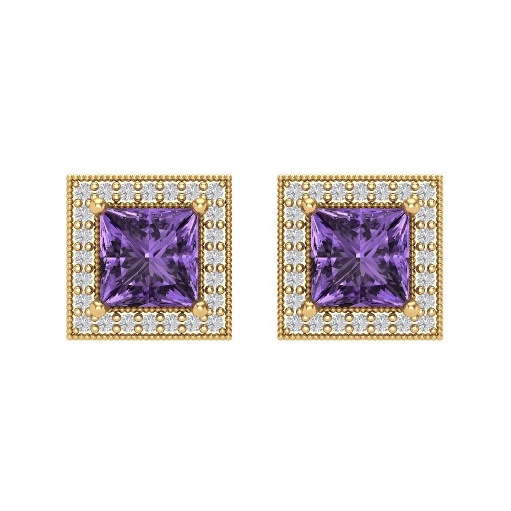 2.24 ctw Alexandrite Studs Earrings | 5.5mm Princess Cut White Gold Screw back | June Birthstone