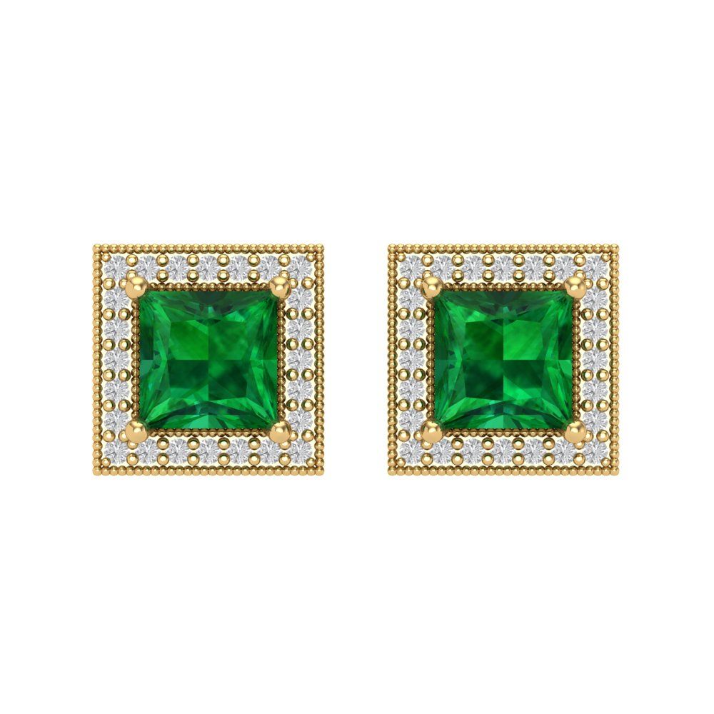 2.24 ctw Emerald Studs Earrings | 5.5mm Princess Cut White Gold Screw back | May Birthstone