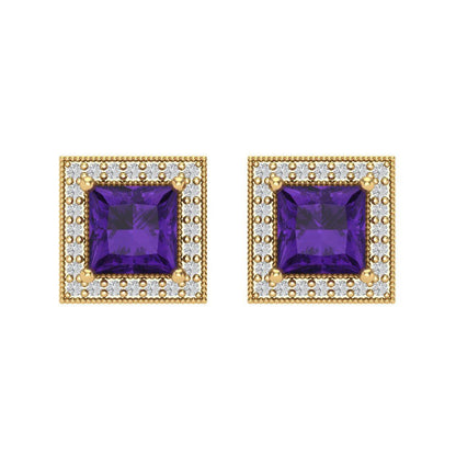 2.24cttw Amethyst Gold-Plated 925 Silver Screw Back Stud Earrings