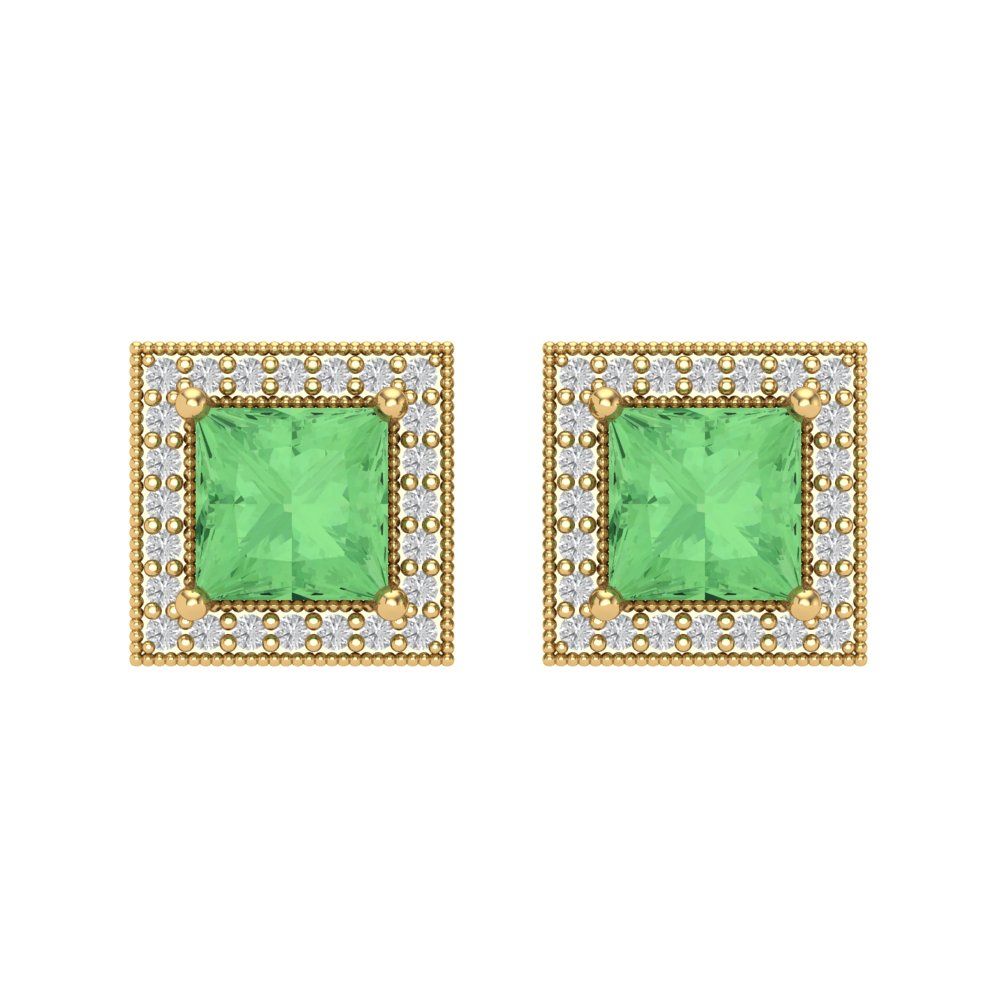 2.24 ctw Green Zirconia Studs Earrings | 5.5mm Princess Cut White Gold Screw back | April Birthstone