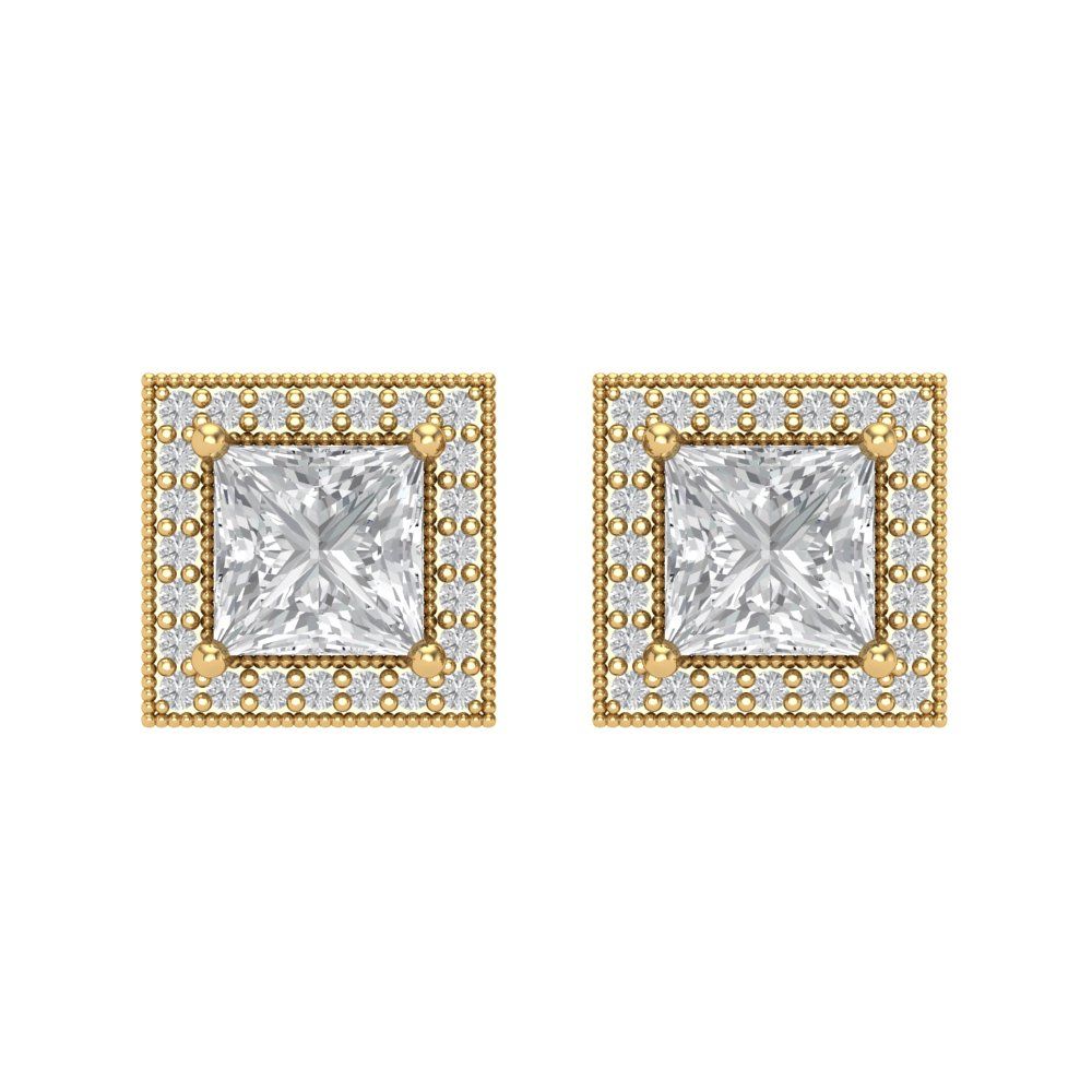 2.24 ctw White Sapphire Studs Earrings | 5.5mm Princess Cut White Gold Screw back | April Birthstone
