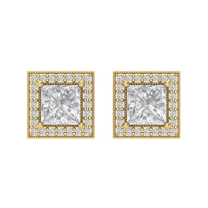 2.24 ctw White Sapphire Studs Earrings | 5.5mm Princess Cut White Gold Screw back | April Birthstone