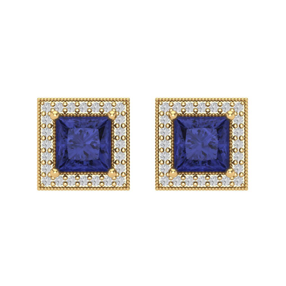 2.24 ctw Tanzanite Studs Earrings | 5.5mm Princess Cut White Gold Screw back | December Birthstone