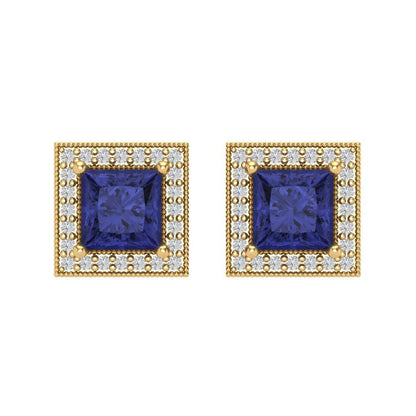 2.24 ctw Tanzanite Studs Earrings | 5.5mm Princess Cut White Gold Screw back | December Birthstone