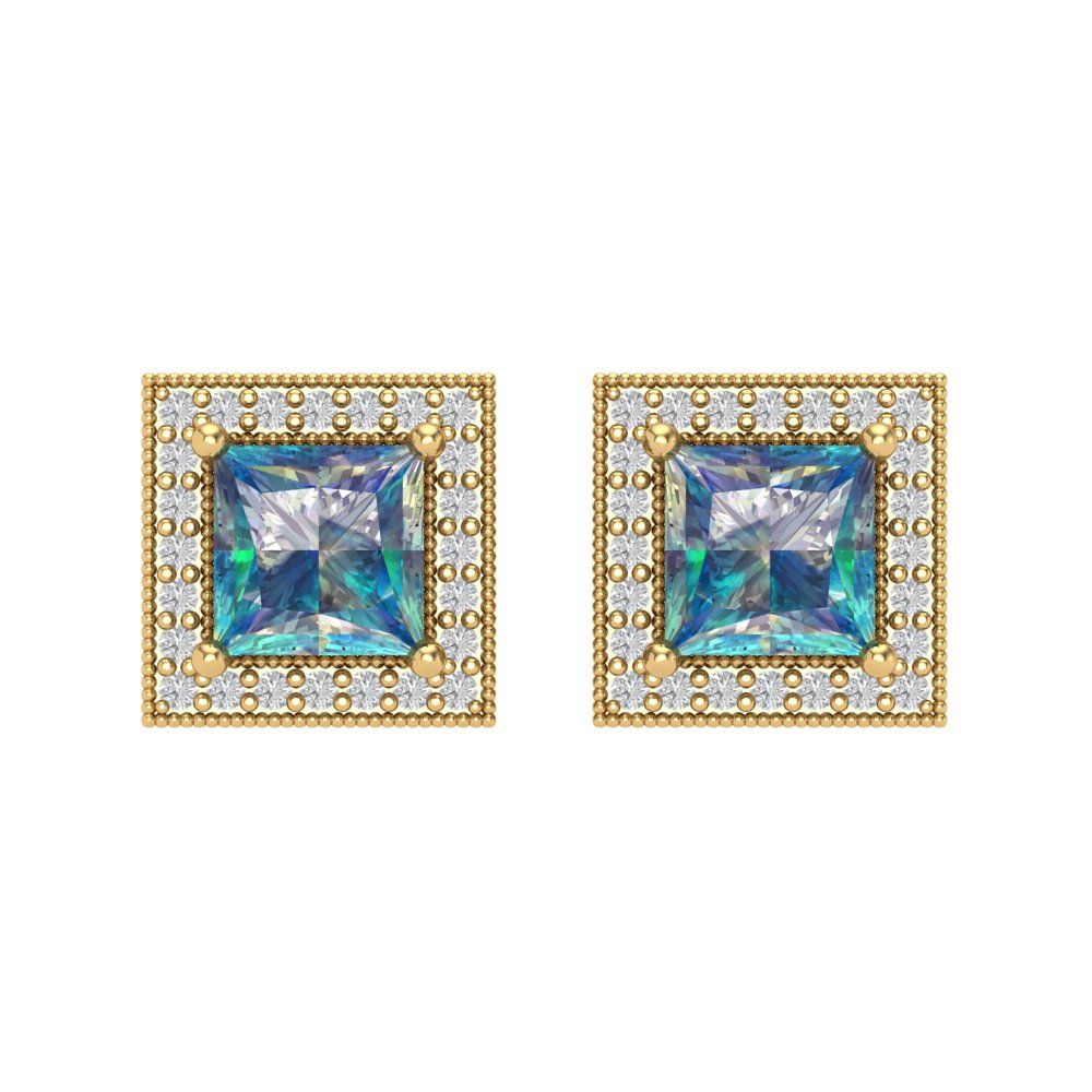2.24 ctw Blue Moissanite Studs Earrings | 5.5mm Princess Cut White Gold Screw back | April Birthstone
