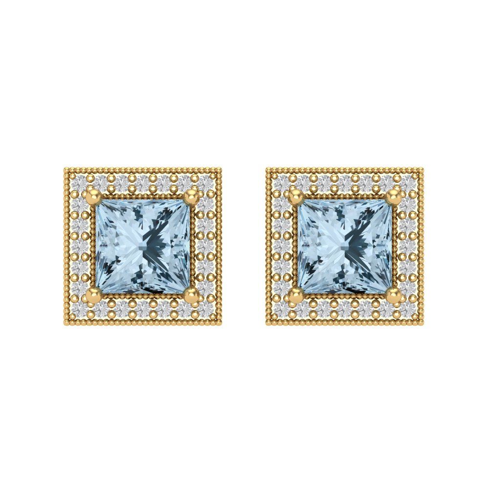 2.24 ctw Aquamarine Studs Earrings | 5.5mm Princess Cut White Gold Screw back | March Birthstone