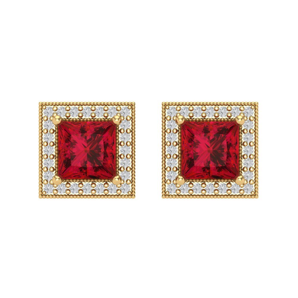 2.24 ctw Pink Tourmaline Studs Earrings | 5.5mm Princess Cut White Gold Screw back | April Birthstone