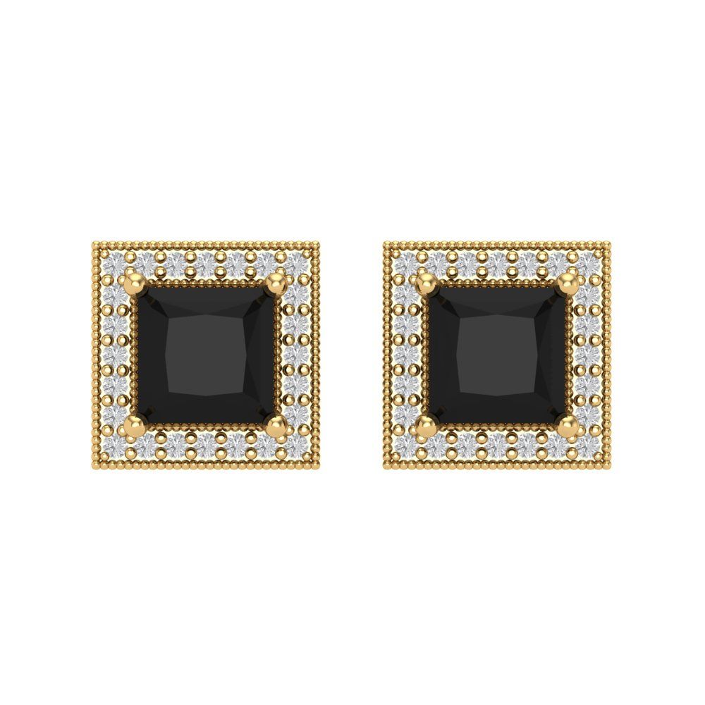 2.24 ctw Onyx Studs Earrings | 5.5mm Princess Cut White Gold Screw back | July Birthstone