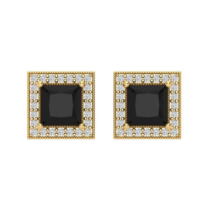 2.24 ctw Onyx Studs Earrings | 5.5mm Princess Cut White Gold Screw back | July Birthstone