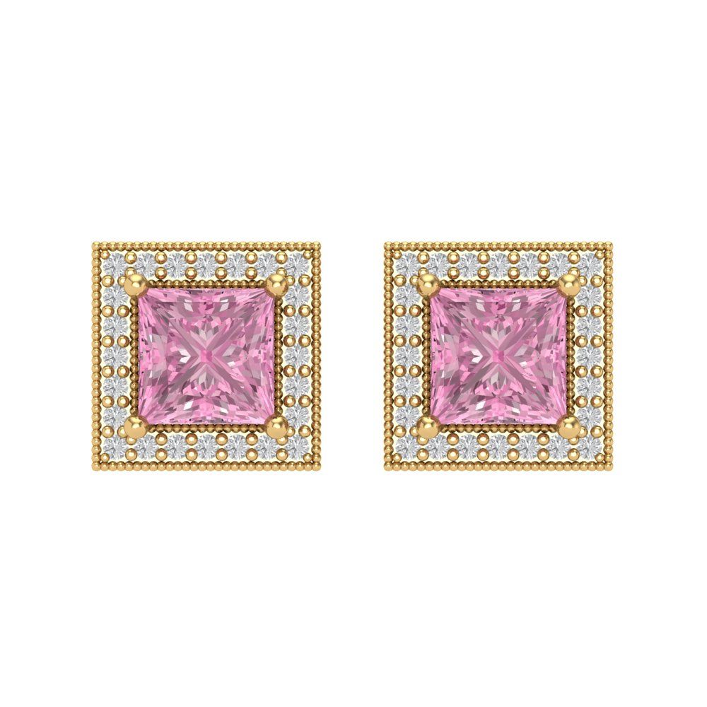 2.24 ctw Pink Zirconia Studs Earrings | 5.5mm Princess Cut White Gold Screw back | April Birthstone