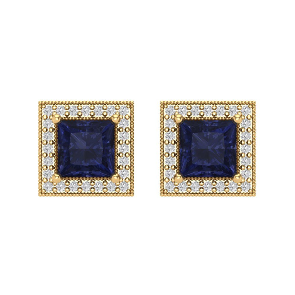 2.24 ctw Blue Sapphire Studs Earrings | 5.5mm Princess Cut White Gold Screw back | September Birthstone