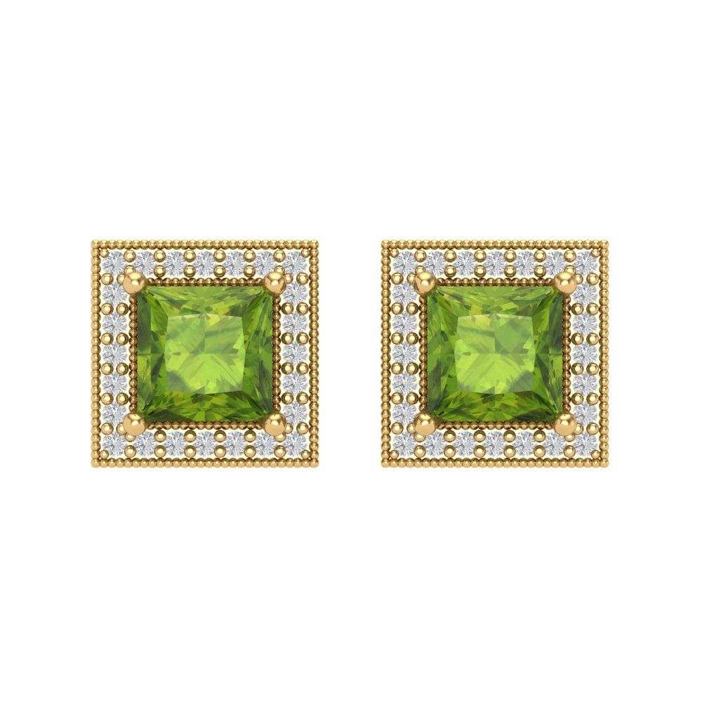 2.24 ctw Peridot Studs Earrings | 5.5mm Princess Cut White Gold Screw back | August Birthstone
