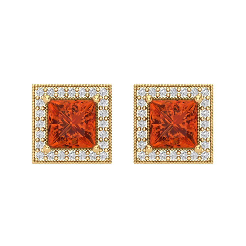2.24 ctw Red Zirconia Studs Earrings | 5.5mm Princess Cut White Gold Screw back | April Birthstone