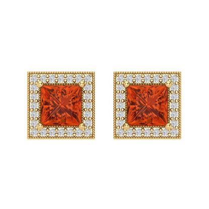2.24 ctw Red Zirconia Studs Earrings | 5.5mm Princess Cut White Gold Screw back | April Birthstone