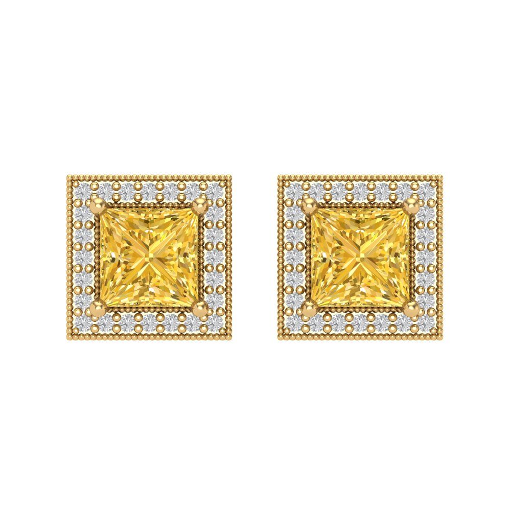 2.24 ctw Citrine Studs Earrings | 5.5mm Princess Cut White Gold Screw back | November Birthstone