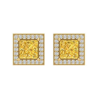 2.24 ctw Citrine Studs Earrings | 5.5mm Princess Cut White Gold Screw back | November Birthstone