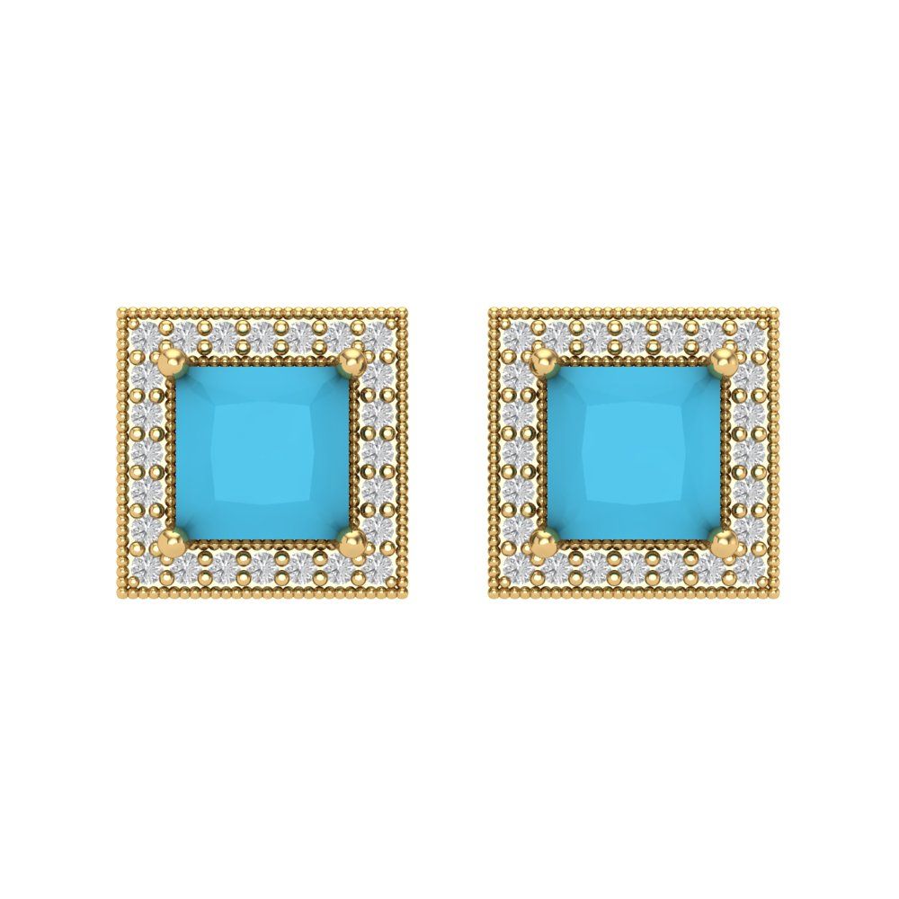 2.24 ctw Turquoise Studs Earrings | 5.5mm Princess Cut White Gold Screw back | December Birthstone
