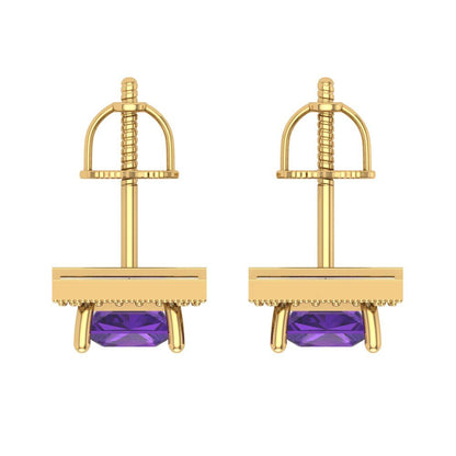 2.24 ctw Amethyst Studs Earrings | 5.5mm Princess Cut White Gold Screw back | February Birthstone