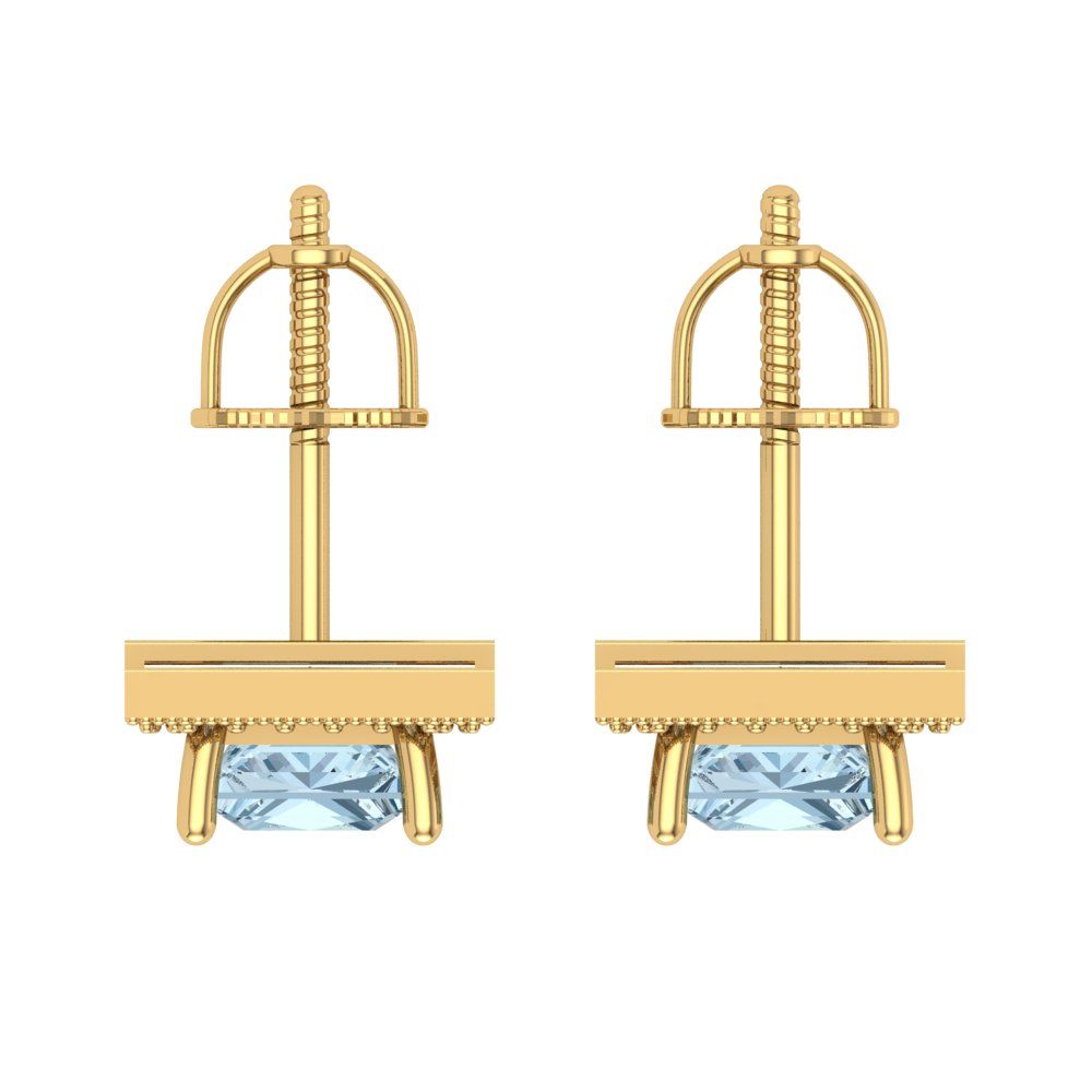 2.24 ctw Swiss Blue Topaz Studs Earrings | 5.5mm Princess Cut White Gold Screw back | December Birthstone