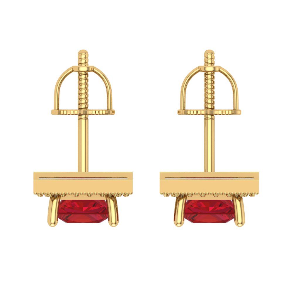 2.24 ctw Ruby Studs Earrings | 5.5mm Princess Cut White Gold Screw back | July Birthstone