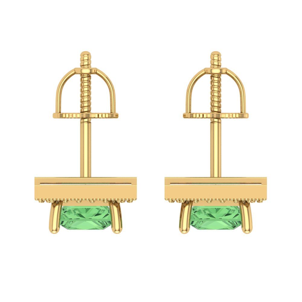 2.24 ctw Green Zirconia Studs Earrings | 5.5mm Princess Cut White Gold Screw back | April Birthstone