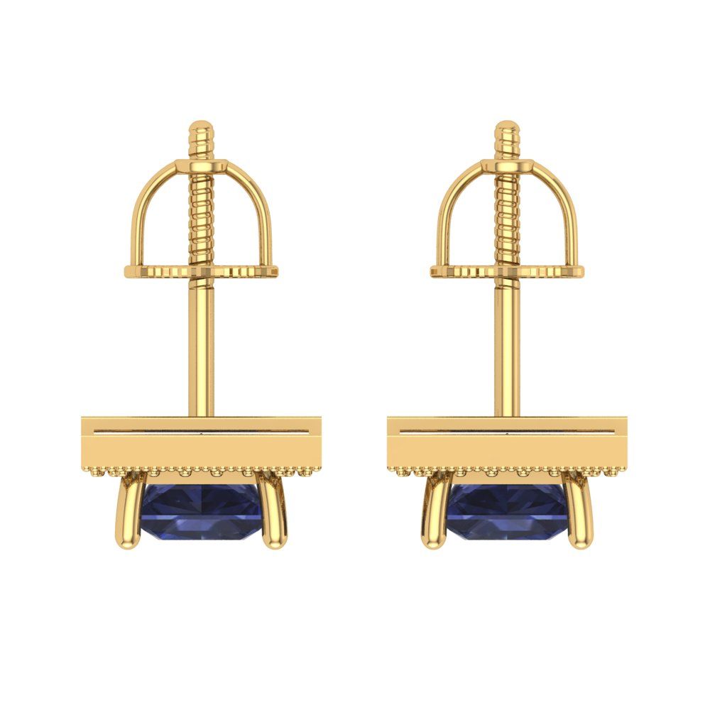 2.24 ctw Blue Sapphire Studs Earrings | 5.5mm Princess Cut White Gold Screw back | September Birthstone