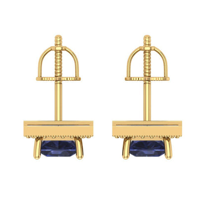 2.24 ctw Blue Sapphire Studs Earrings | 5.5mm Princess Cut White Gold Screw back | September Birthstone