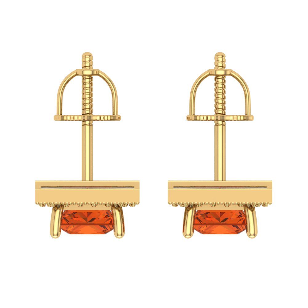 2.24 ctw Red Zirconia Studs Earrings | 5.5mm Princess Cut White Gold Screw back | April Birthstone