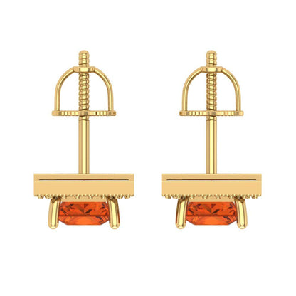 2.24 ctw Red Zirconia Studs Earrings | 5.5mm Princess Cut White Gold Screw back | April Birthstone