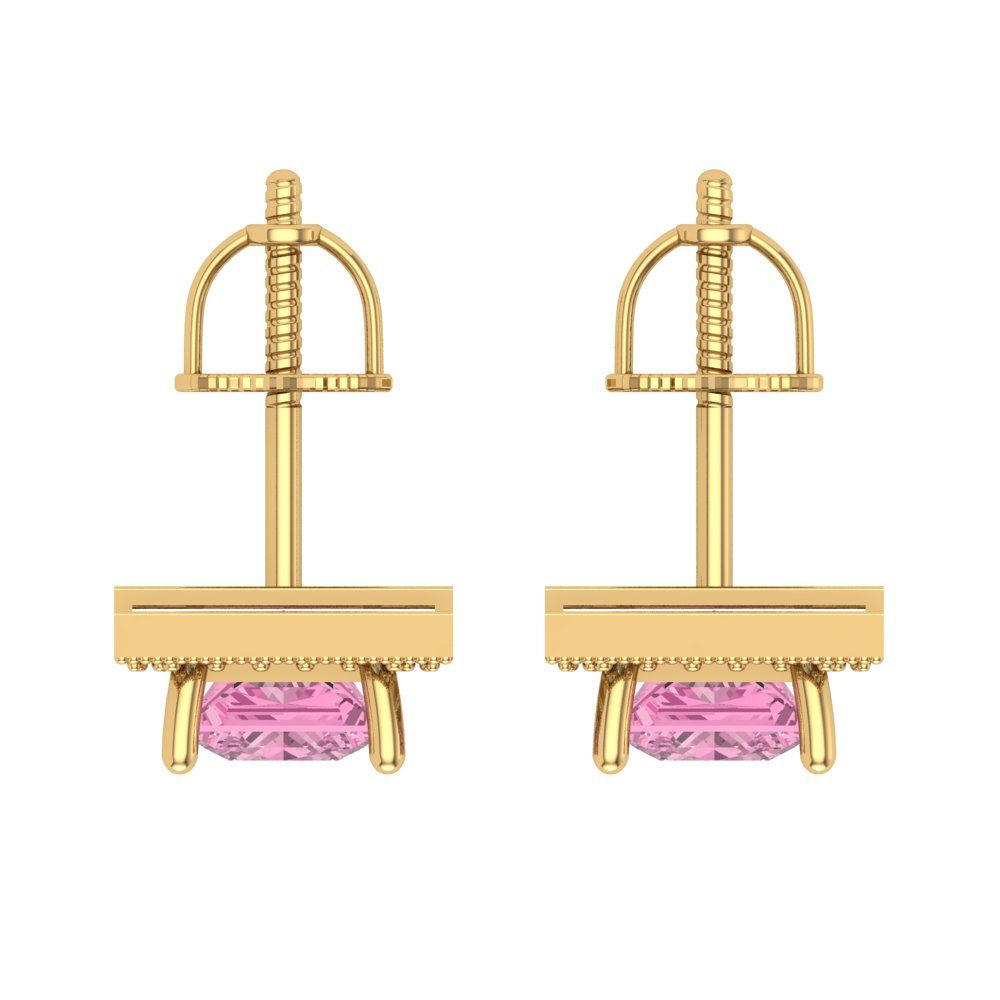 2.24 ctw Pink Zirconia Studs Earrings | 5.5mm Princess Cut White Gold Screw back | April Birthstone