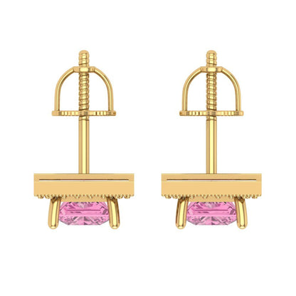 2.24 ctw Pink Zirconia Studs Earrings | 5.5mm Princess Cut White Gold Screw back | April Birthstone