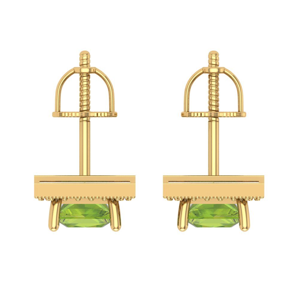 2.24 ctw Peridot Studs Earrings | 5.5mm Princess Cut White Gold Screw back | August Birthstone